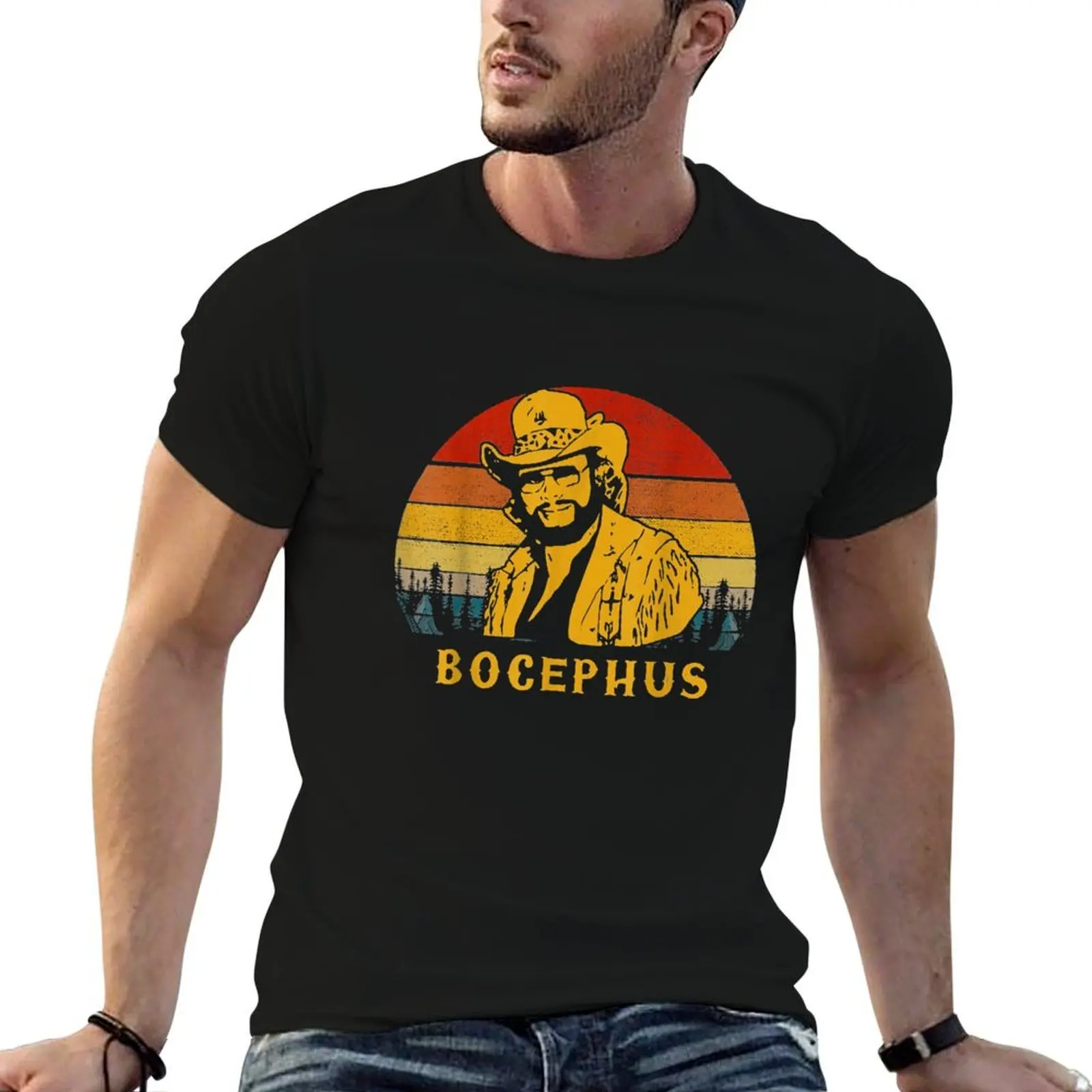 Фото Винтажная футболка Bocephus, Hank Jr Distressed WIlliams Funny Tee, мужские футболки с графическим рисунком, футболки для мужчин, облегающие футболки №1