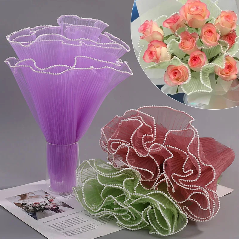

Pearl Wave Yarn Edge Mesh Flower Wrapping Mesh Yarn Bouquet Wrapping Paper Diy Wedding Party Valentine Gift Packaging Supplies