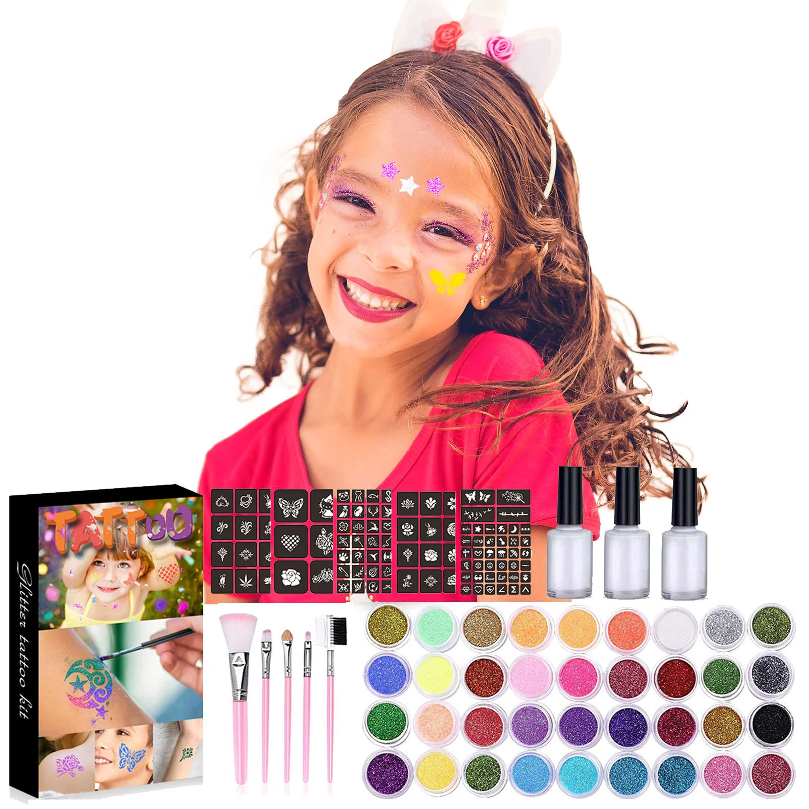 

Набор для татуировок с блестками, 36 цветов и 105 страниц