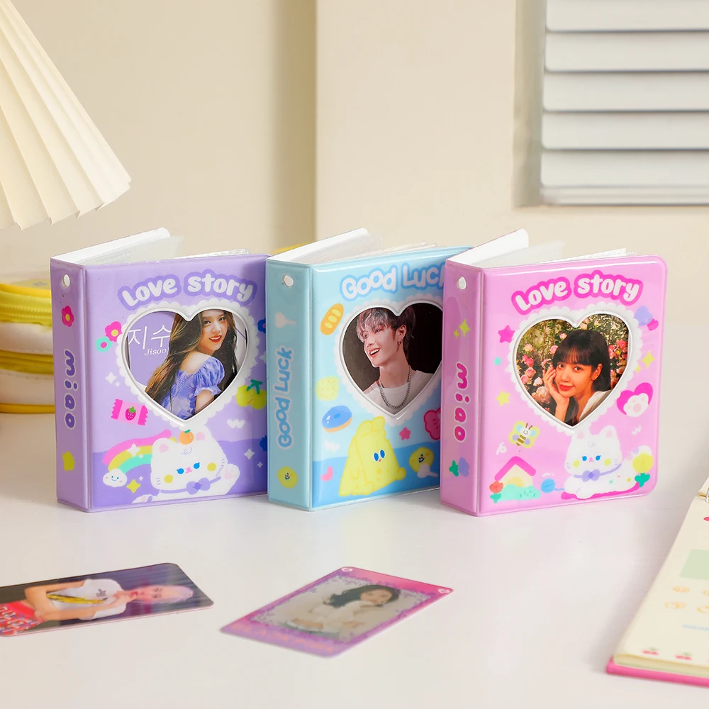 

Korea Kawaii Cat Kpop Binder Photocard Holder 40 Pocket Mini Heart Love Photo Album Postcard Collect Book for Polaroid Instax