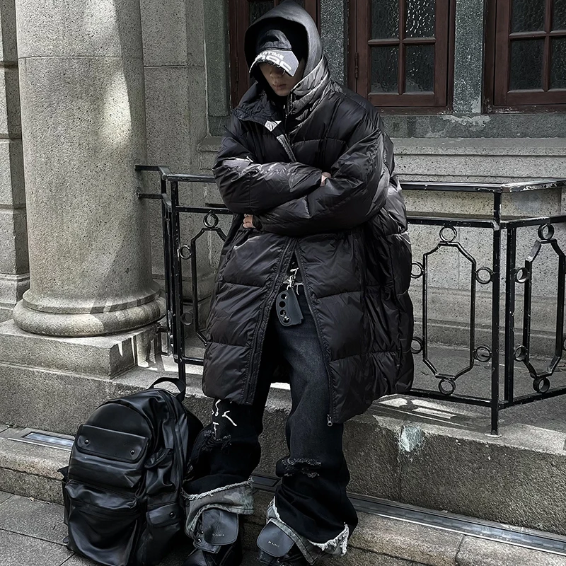 PFNW Нишевый воротник-стойка оверсайз теплый длинный пуховик мужской черный