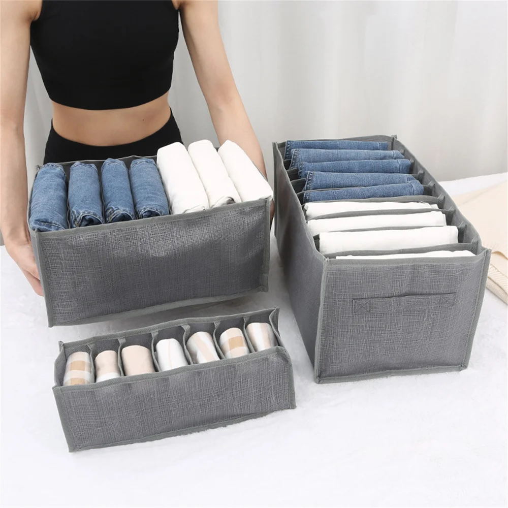 

Jeans Clothes Divider Storage Box Closet Drawer Thick Pants Sweater Underwear Sock Mesh Separation Boxs Can Washed Organizer Bag