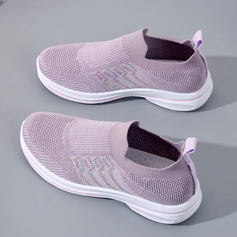 

Woman Sneakers Knitted Shoes Breathable Female Women's Vulcanized Shoe Solid Walking Shoe Fashion Summer Flats Casual 2022 New