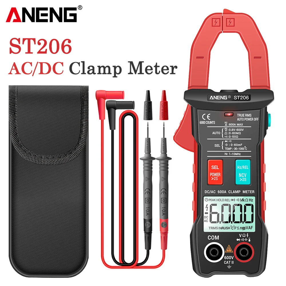 

ANENG ST206 Digital Multimeter Clamp Meter 6000 counts True RMS Amp DC/AC Current Clamp measure dc amperimetro tester voltmeter