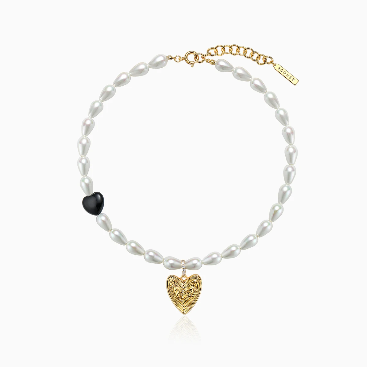 

Original design elegant temperament pearl love Black Agate Heart Pendant Necklace clavicle chain female