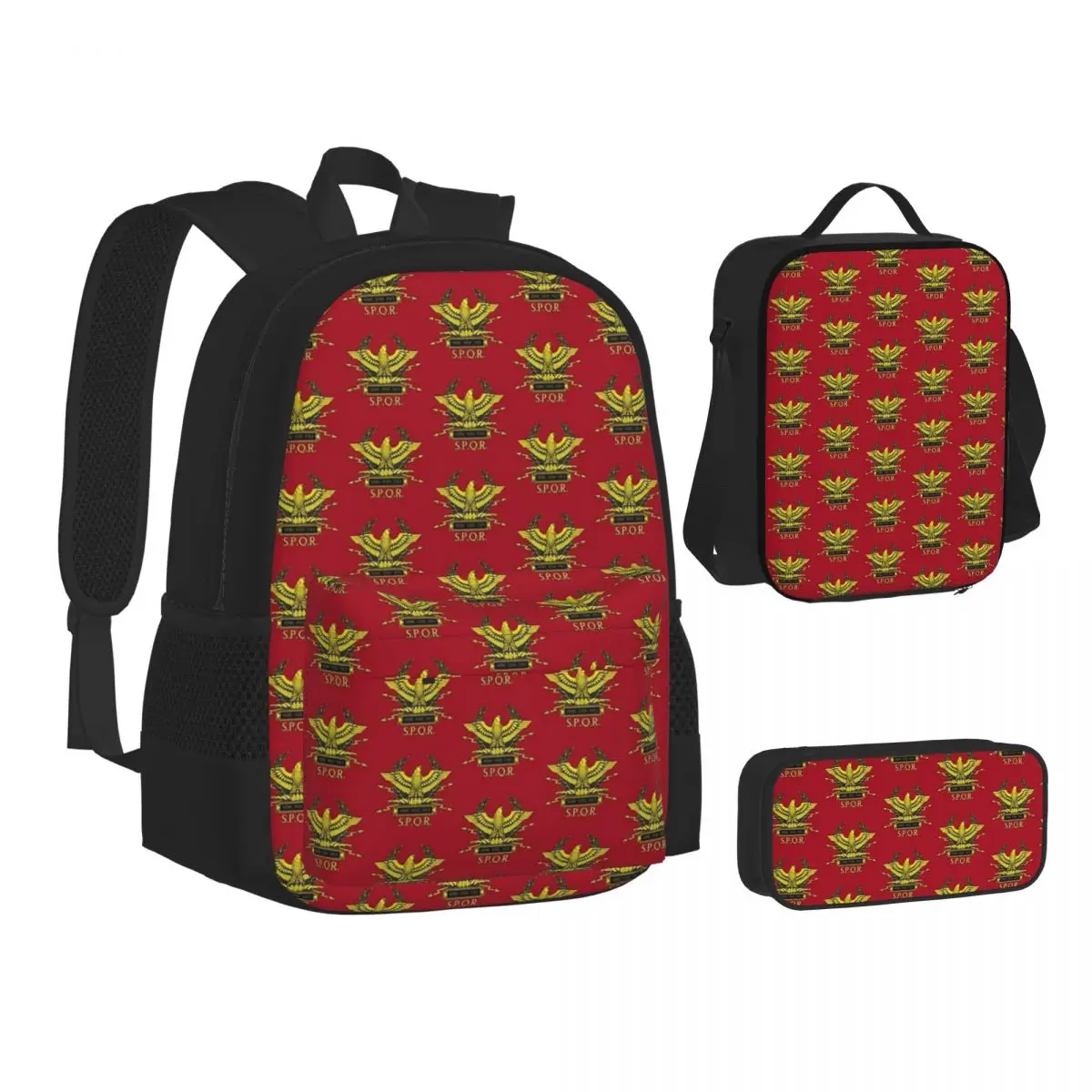 

SPQR- Roman Empire Standard Eagle Emblem Backpacks Boys Girls Bookbag Children School Bags Lunch Bag Pen Bag Three-Piece Set