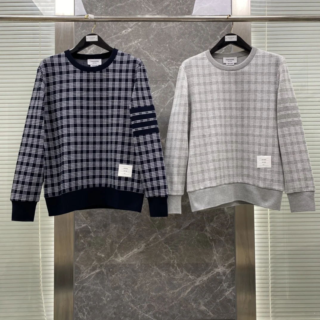 

Hot selling TB THOM new plaid four stripes classic all-match cotton sweater high quality men and women long sleeve T-shirt
