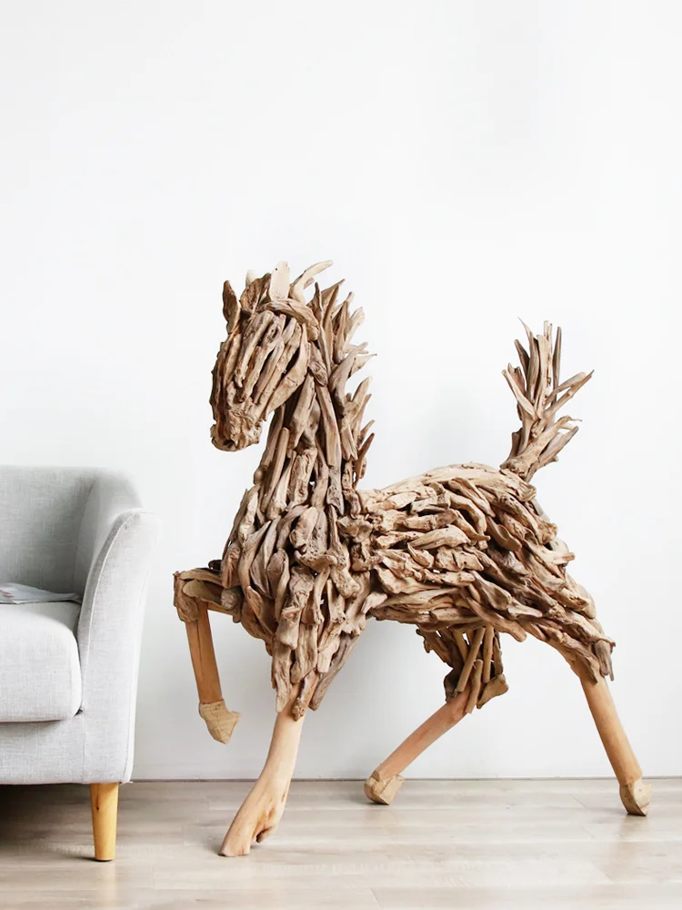 

Original wooden large animal horse ornaments Living room Creative Home stay Club villa office window Creative Decoration
