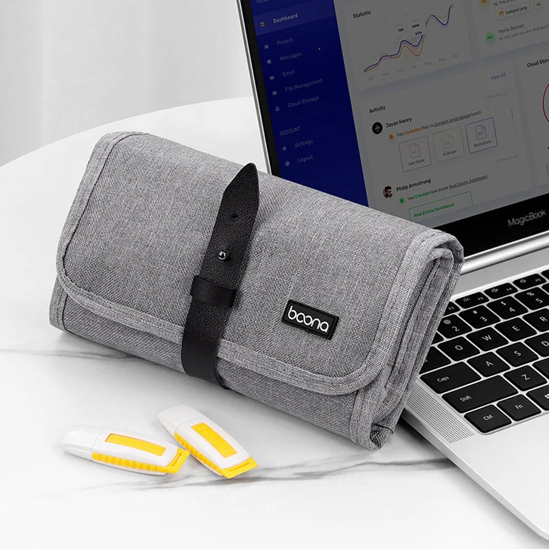 Oxford Trifold Electronic Storage Bag Digital Organizer U Disk Power Bank earphone Data cable Electronic Gadget Protection Pouch