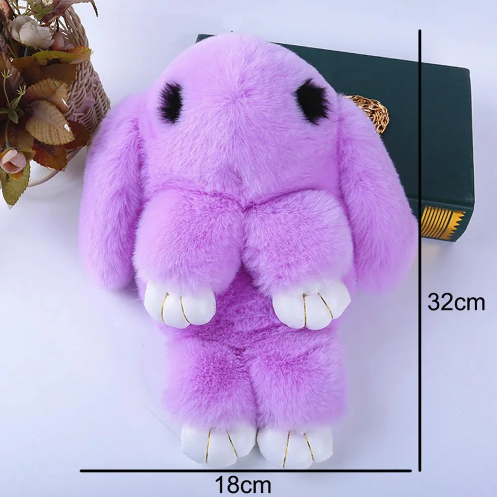 Cute Cartoon Stuffed Rabbit Backpack Shoulder Imitation Crossbody Bag Fur Pompoms Chain Bag Plush Backpack Girl Birthday Gifts images - 6