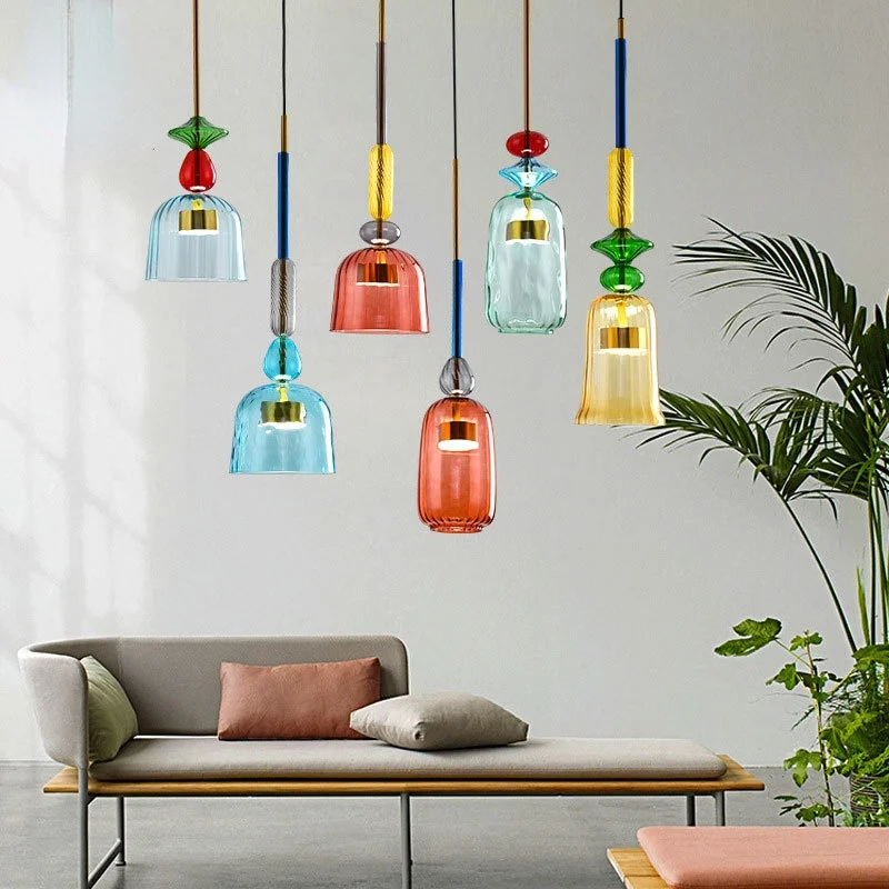 

Color Candy Pendant Lights modern Living Room Bedroom Children's Room Single Head Nordic Glass Hanging Lamps Home Decor Fixtures