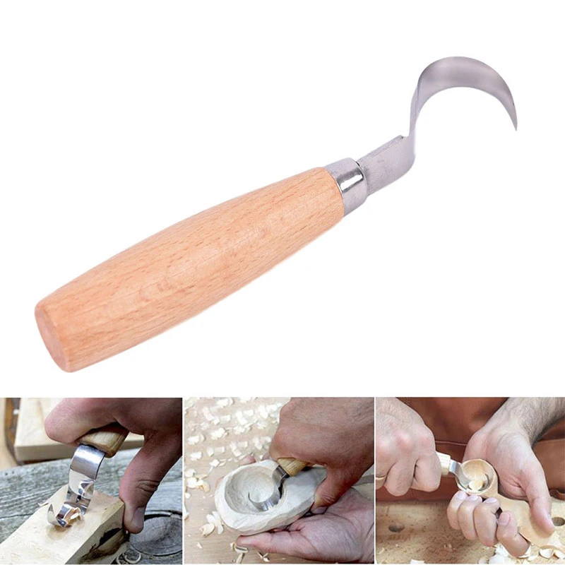 Beech Handle Machete Straight Knife Single Stainless Steel Carving Knife Wood Carving Hand Chisel Wood Carving Spoon Hand Tool