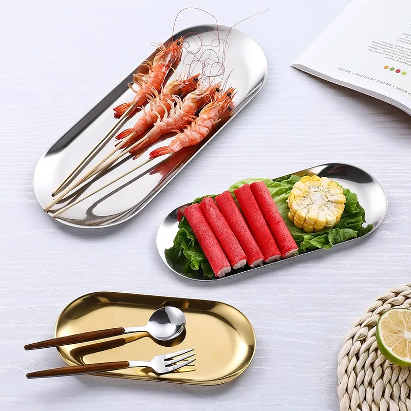 

Jewelry storage tray pastry barbecue golden towel tray outdoor stainless steel oval tray