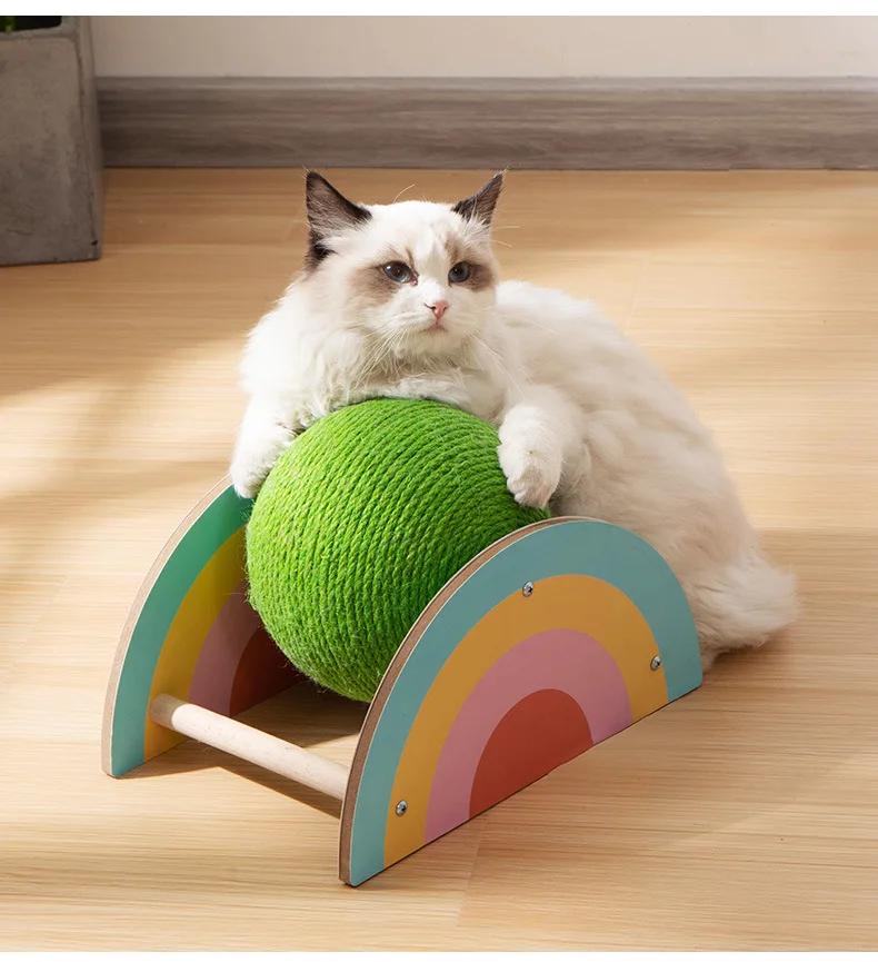 

Rainbow Wood Cat Scratching Ball Toy Kitten Sisal Rope Ball Board Grinding Paws Toys Cats Scratcher Wear-resistant Pet Toy