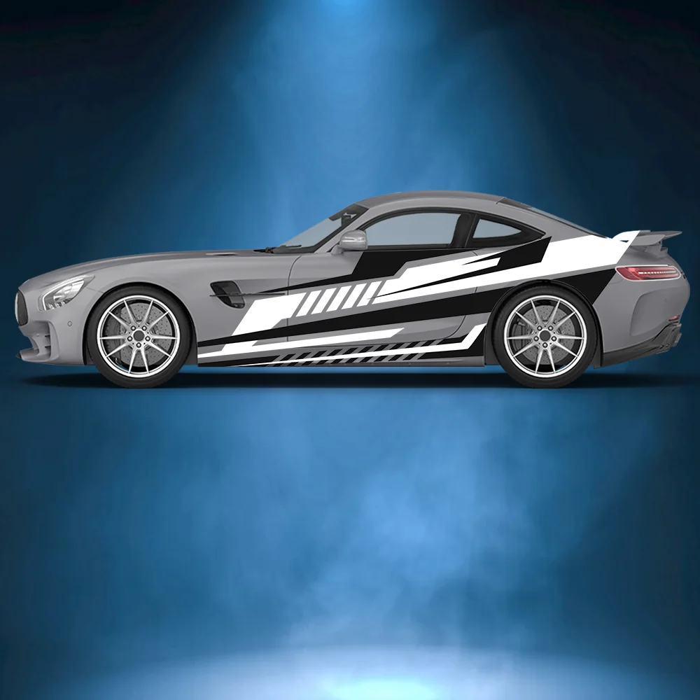 Черно-белая гоночная полоса с узором на боковую наклейку автомобиля виниловая