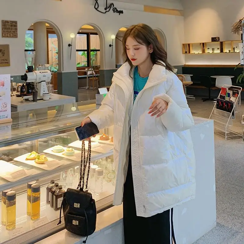 2021 Women Winter Jacket Plus Size Padded Long Coats Female Down Cotton Stand Collar Overcoat Mujer Glossy Black Warm Parka