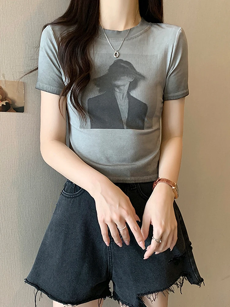 

BOBOKATEER Camisetas Mujer Manga Corta Fashion Print T Shirt Women Short Sleeve Top Round Neck Fitted Casual Tee Shirt Femme