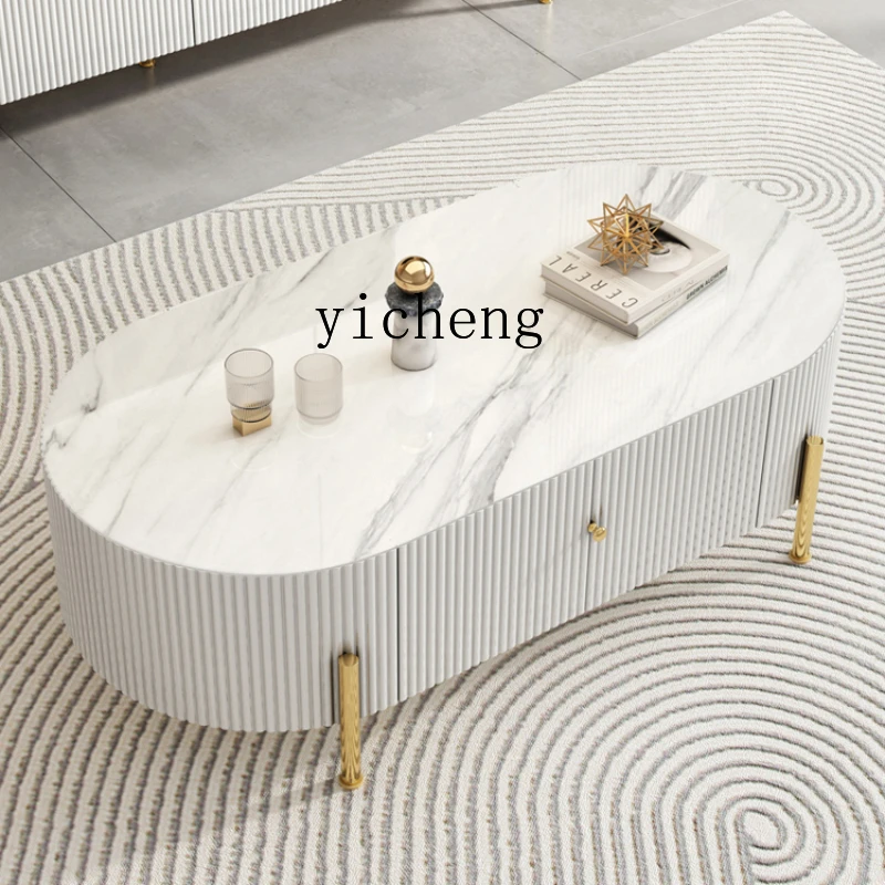 

XL Light Luxury Stone Plate Coffee Table TV Cabinet Combination Designer Paint Oval
