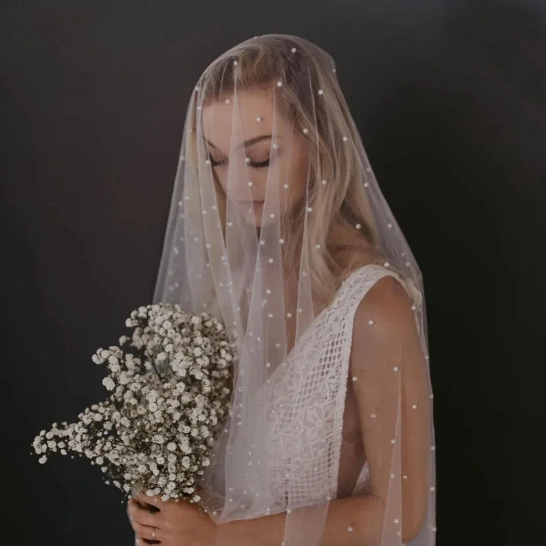 

Ding Yaoda Pearl veil beaded with/without comb wedding single party headdress bridal veil wedding veil