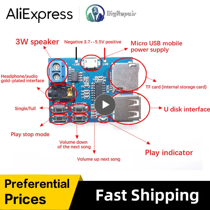 1 шт. новинка TF-карта U-диск MP3 Плата декодера с форматом модуль внешний аудиоплеер