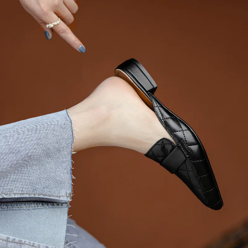 

Женские туфли, женские шлепанцы, закрытый носок, низкие Роскошные сланцы, лето 2023, женская модная ткань, базовый Резиновый Каблук