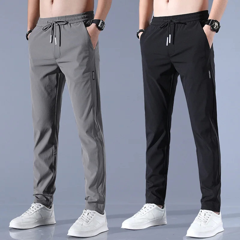 

2023 Men's Casual Trousers Spring Summer Solid Mid-Waist Loose Breathable Straight-Leg Pants Male Thin Quick-Drying Sports Pants