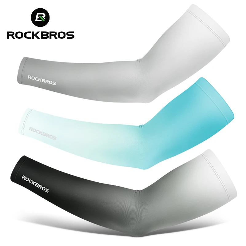 ROCKBROS-Mangas de brazo de Color degradado para correr, protector solar de pesca, secado rápido, transpirable, equipo de ciclismo de seda de hielo