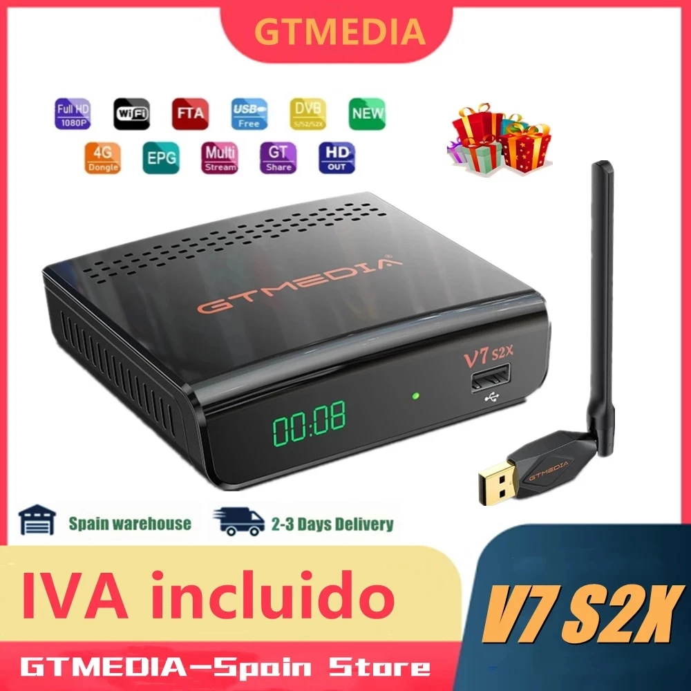 

V7 HD спутниковый декодер 1080P, обновленный Gtmedia nclude USB Wifi TV Box Media player, цифровой рецептор 64 МБ SPI Flash 512M RAM