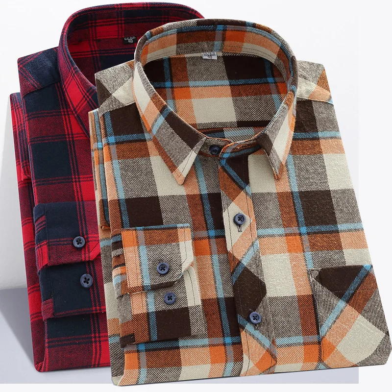 

Men's Casual Plaid TOP, Long Sleeve Lapel Shirt With Pocket Trim