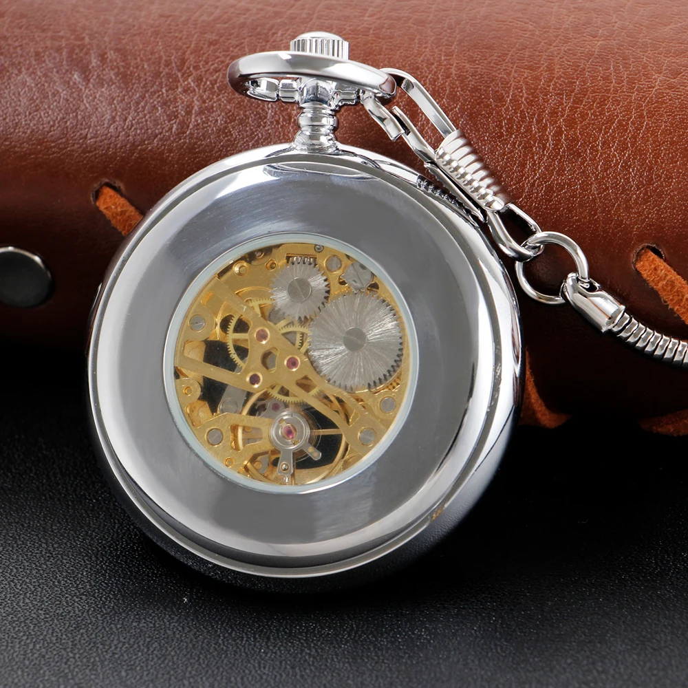 Steampunk Mechanical Manual Pocket Watch Silver Roman Digital Skull Dial Pendant Automatic Antique Clock Men's and Women's Gift