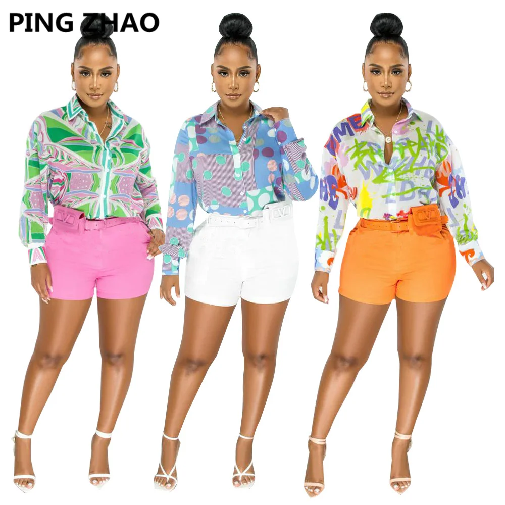

Женская модная однобортная блузка PING ZHAO с принтом, элегантные женские шикарные рубашки с длинными рукавами и воротником с лацканами