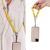 mobile phone lanyard long crossbody hanging chain yellow fashion chain pendant round bead pendant with clip universal lanyard