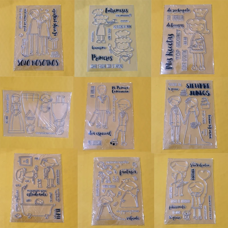 

Испанские прозрачные штампы Mi Primera Comunion принцесса девушка/девушка пара свадебные бумажные штампы для изготовления открыток