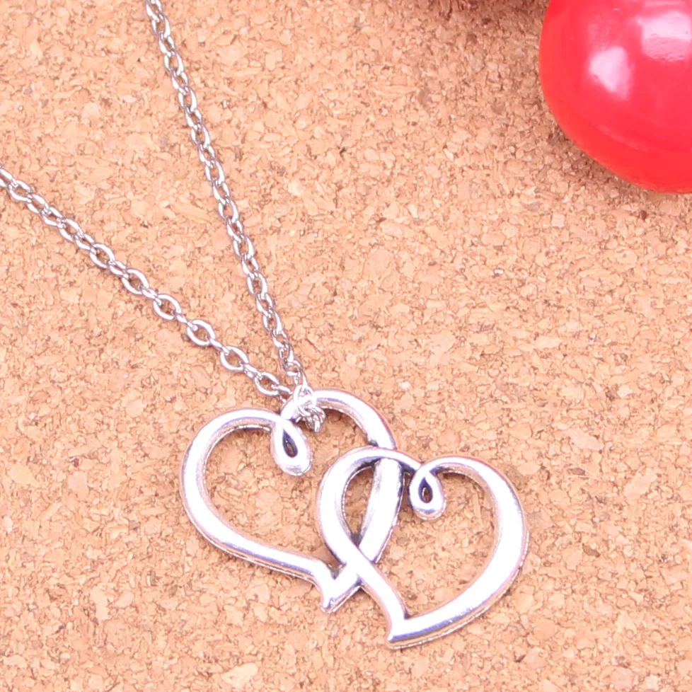 

New Fashion Necklace 32x25mm Double Hearts Pendants Short Long Women Men Colar Gift Jewelry Choker