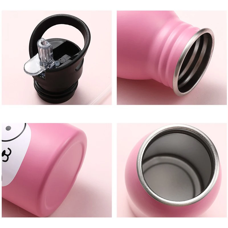 

Water Bottles Cute Children Outdoor School Portable Stainless Steel Cute Animal Model Cup Cold Drink Cup With Straw Drinkware