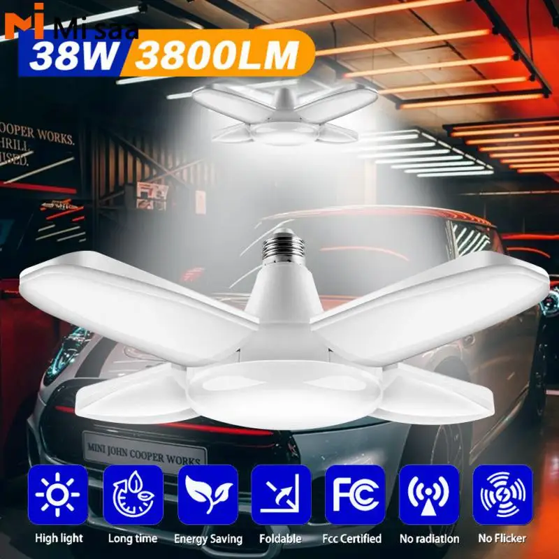 

Warehouse Garage Lights 38w Portable Ajustable For Workshop Garage Folding Lighting Foldable Bulb Ac85-265v Led Fan Garage Light