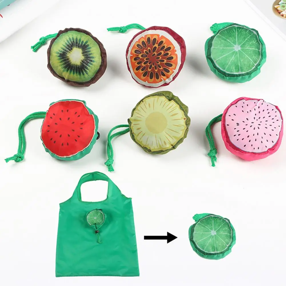 

Shopping Bag Drawstring Design Fruit Pattern Strong Load Bearing Handle Good Grip Large Foldable Grocery Tote Bag For Women 쇼핑백