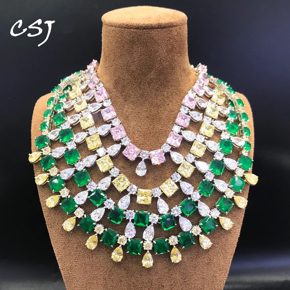 CSJ роскошное ожерелье из стерлингового серебра 925 пробы созданное изумрудом