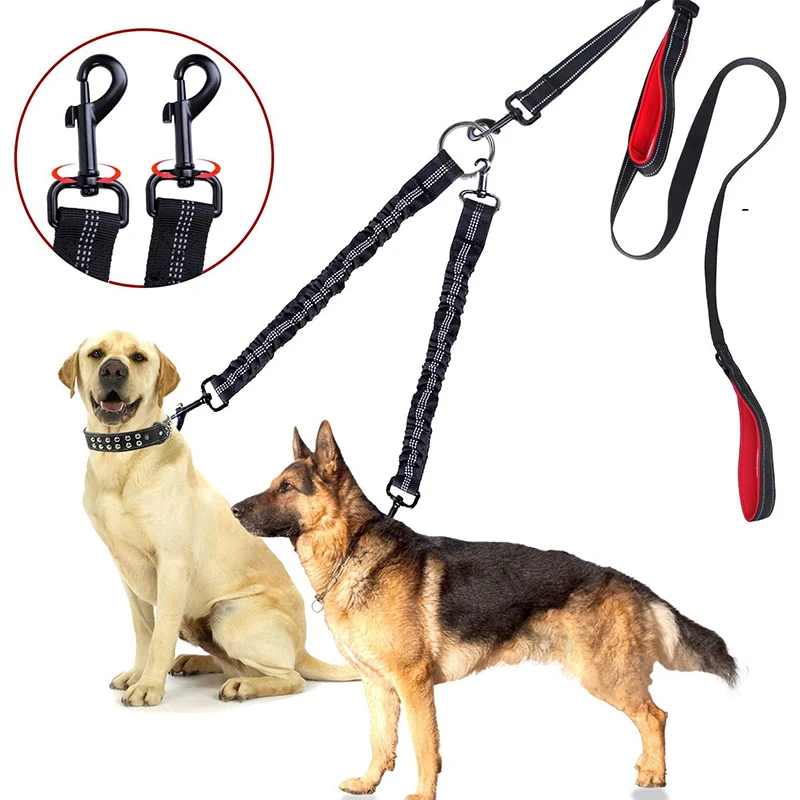 

Dual Dog Leash No Tangle Strong Dog Rope With Shock Absorbing Bungee Reflectiv Two Dog Leashes for Large Medium Small Dogs Walk