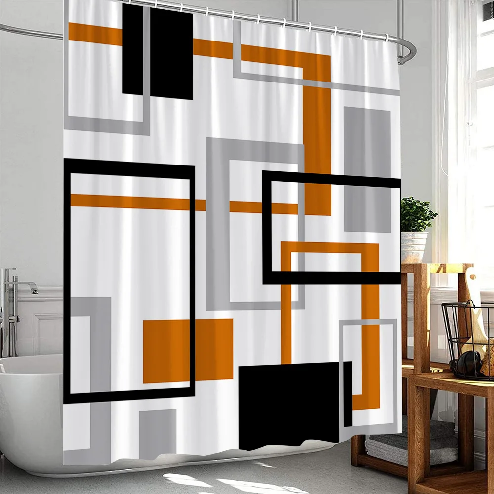 Креативные геометрические занавески для душа черные серые оранжевые в полоску