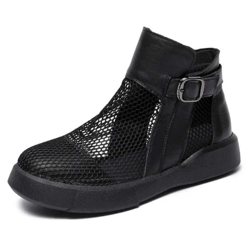 

YourSeason Genuine Leather Vintage Shoes Ladies Sandals Zipper Flat Sewing Fashion Spring Summer Handmade Casual Modern Sandals
