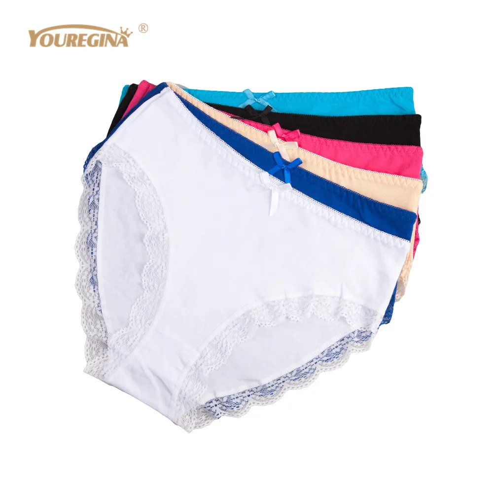 YOUREGINA Women Panties Plus Size Sexy Lace Large Briefs Underwear Cotton High Waist 4XL Ladies Intimates 6 pcs/lot