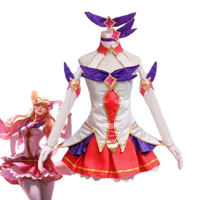 Игра LOL Ahri одежда для косплея полный комплект костюмы девятихвостого лисы