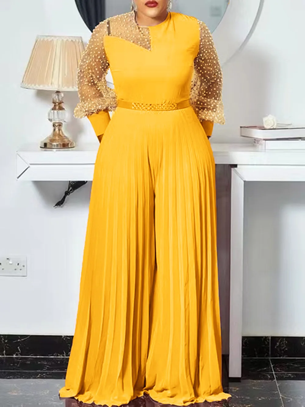 

Oversized Jumpsuits and Rompers For Women Pink Pleated High Waisted Floor Length Elegant Evening Night Party Clothes Jumpsuits