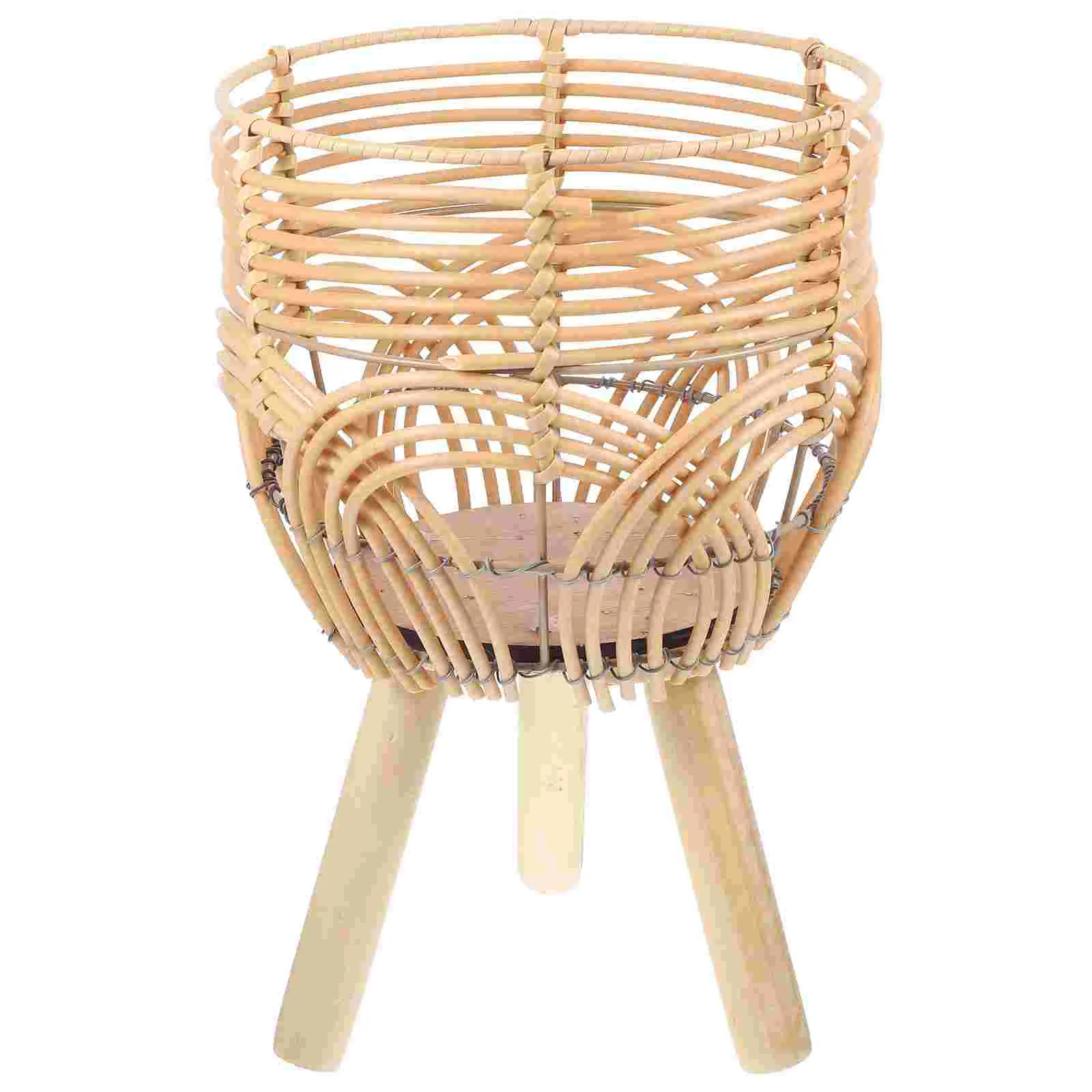 

Stand Holder Pot Potted Flower Indoor Modern Planter Basket Display Rack Wood Woven Stands Wooden Table Bamboo Rattan Container