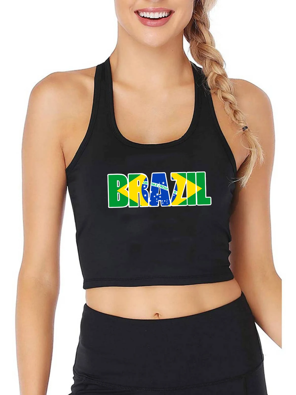 

Brazil Flag Graphics Design Sexy Slim Fit Crop Top Women's Retro Patriotic Memorial Style Tank Tops Football Sports Camisole