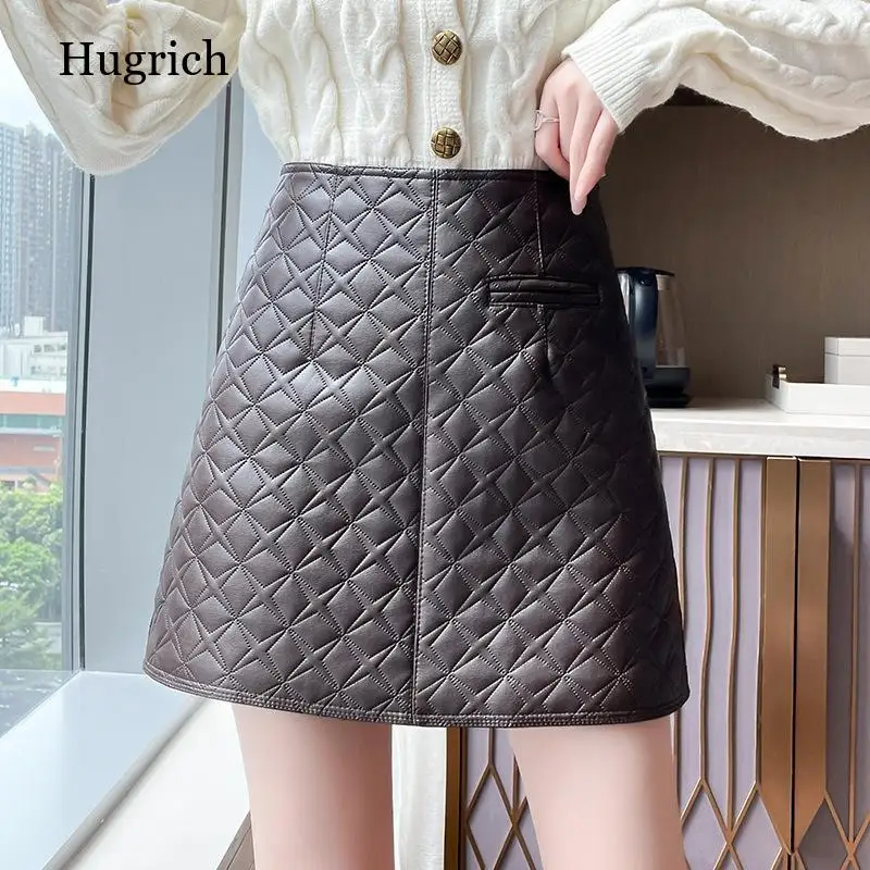 

Autumn pu skirt female quilt mini skirt winter elegant plaid short skirt female solid color elastic waist skirt new