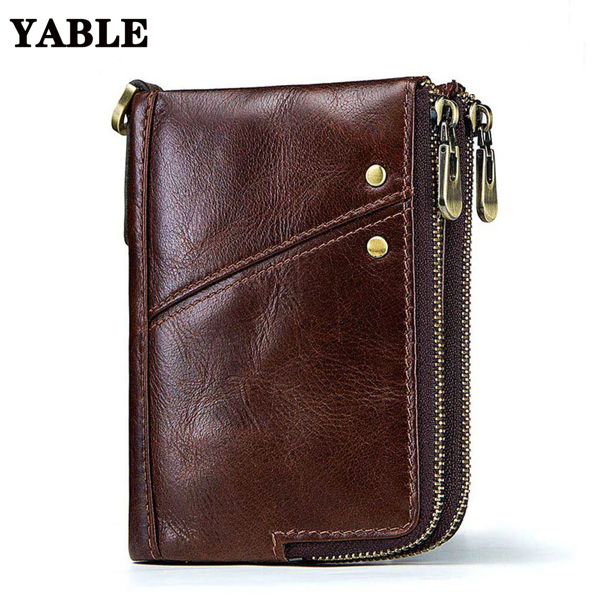 Swiping RFID Leather Wallet for Man Multi-Functional Double Zipper Vertical Wallet Fashion Leisure Coin Purse
