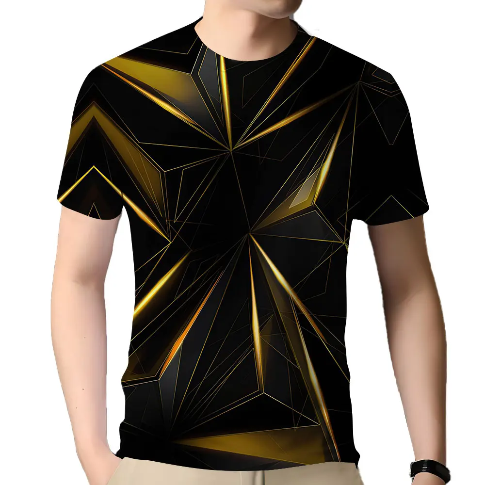 

Мужская летняя футболка с коротким рукавом, Повседневная футболка с визуальным принтом и геометрическим рисунком, очень большой свободный модный трендовый Топ, мужская одежда