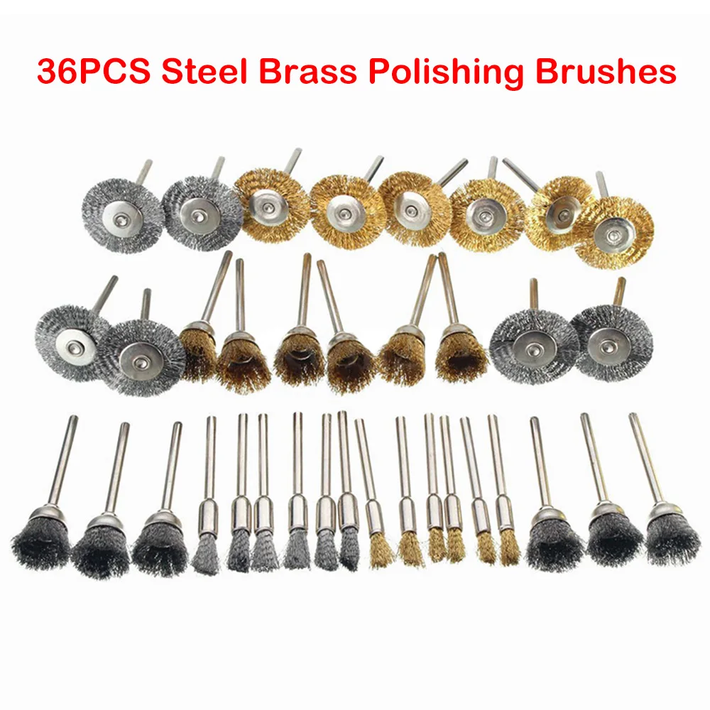 

36Pcs Brass Brush Steel Wire Wheels Brushes Drill Rotary Tools Polishing For Dremel Rotary Tools Metal Rust Removal Brush Set